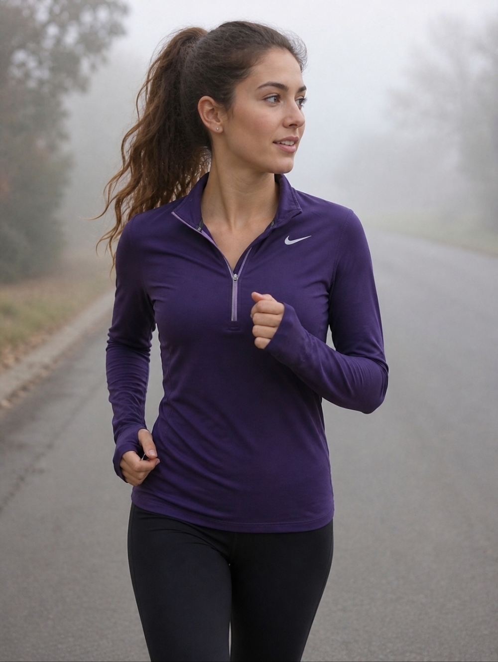 Nike Dri-FIT Quarter Zip Pullover Womens Small Purple Running Gym Athleisure Top